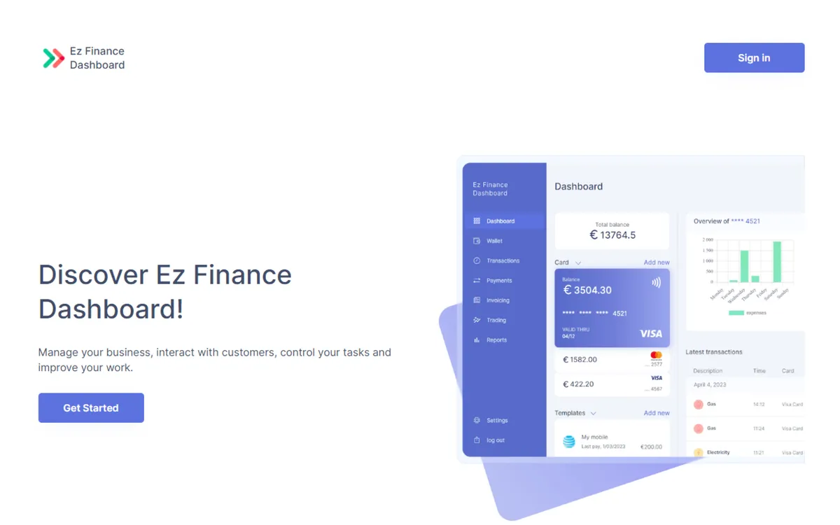 Ez Finance Dashboard screenshot 1