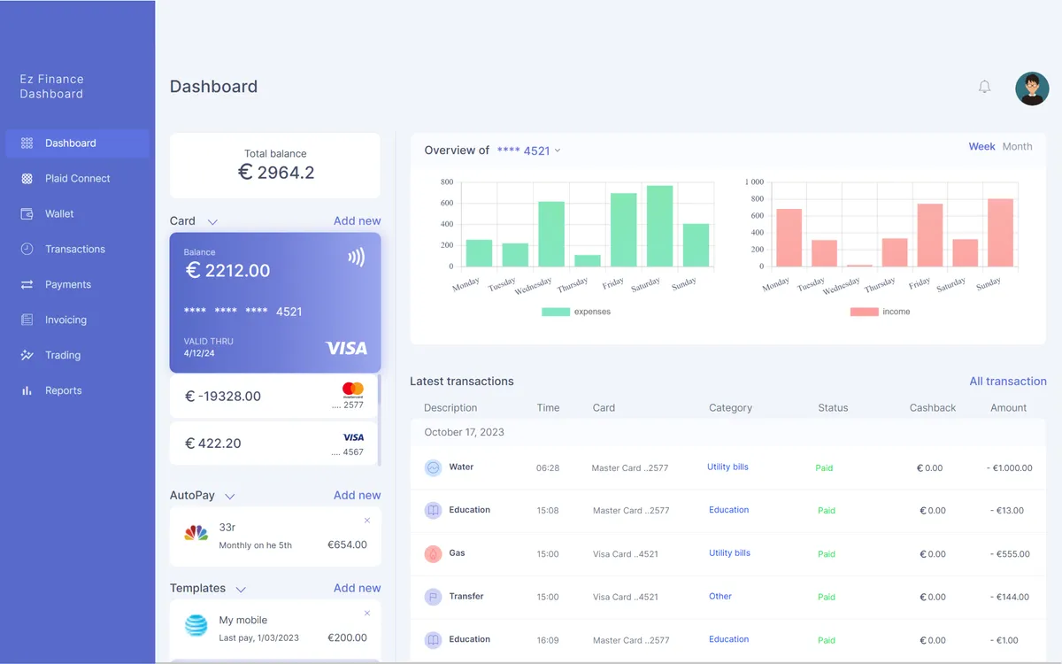 Ez Finance Dashboard screenshot 2