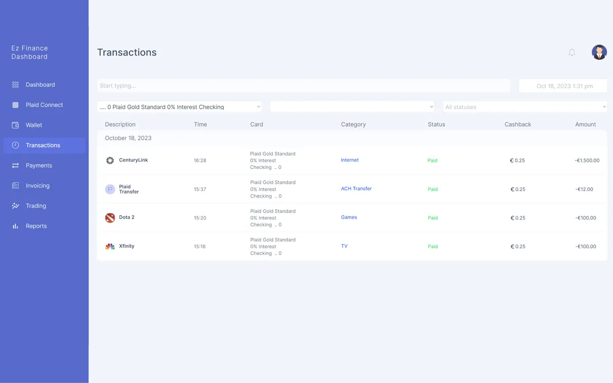 Ez Finance Dashboard screenshot 5