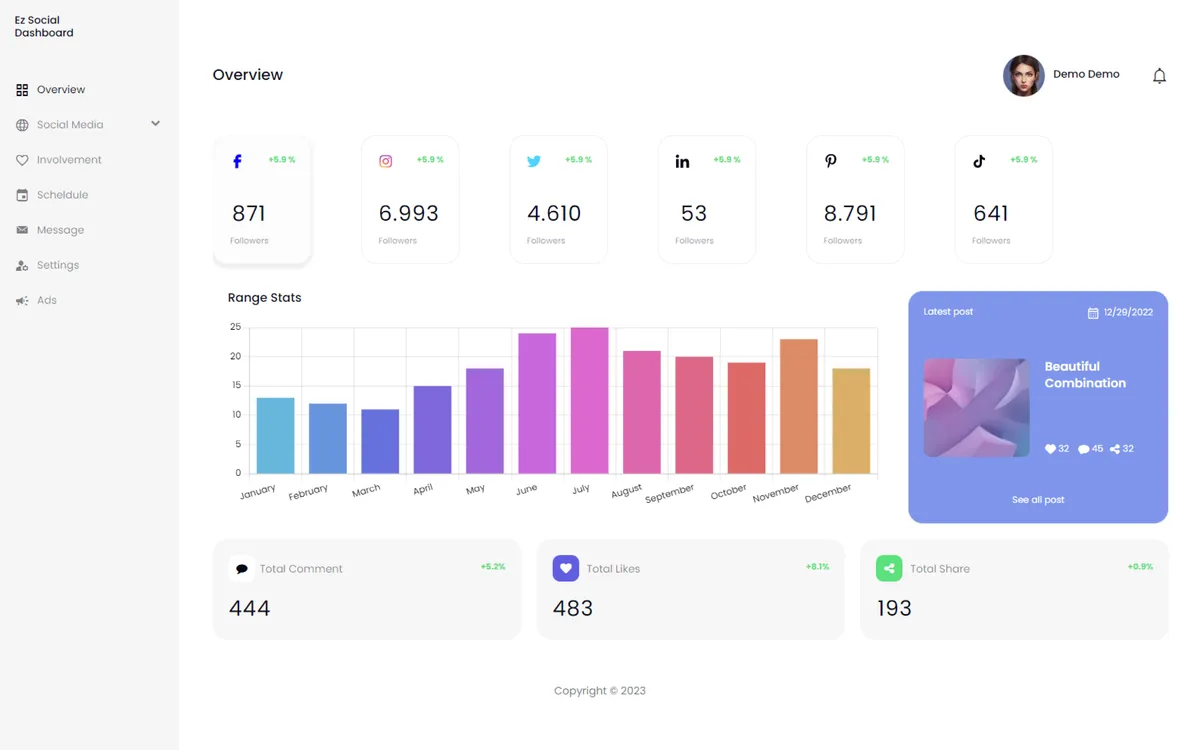 Ez Social Dashboard screenshot 2