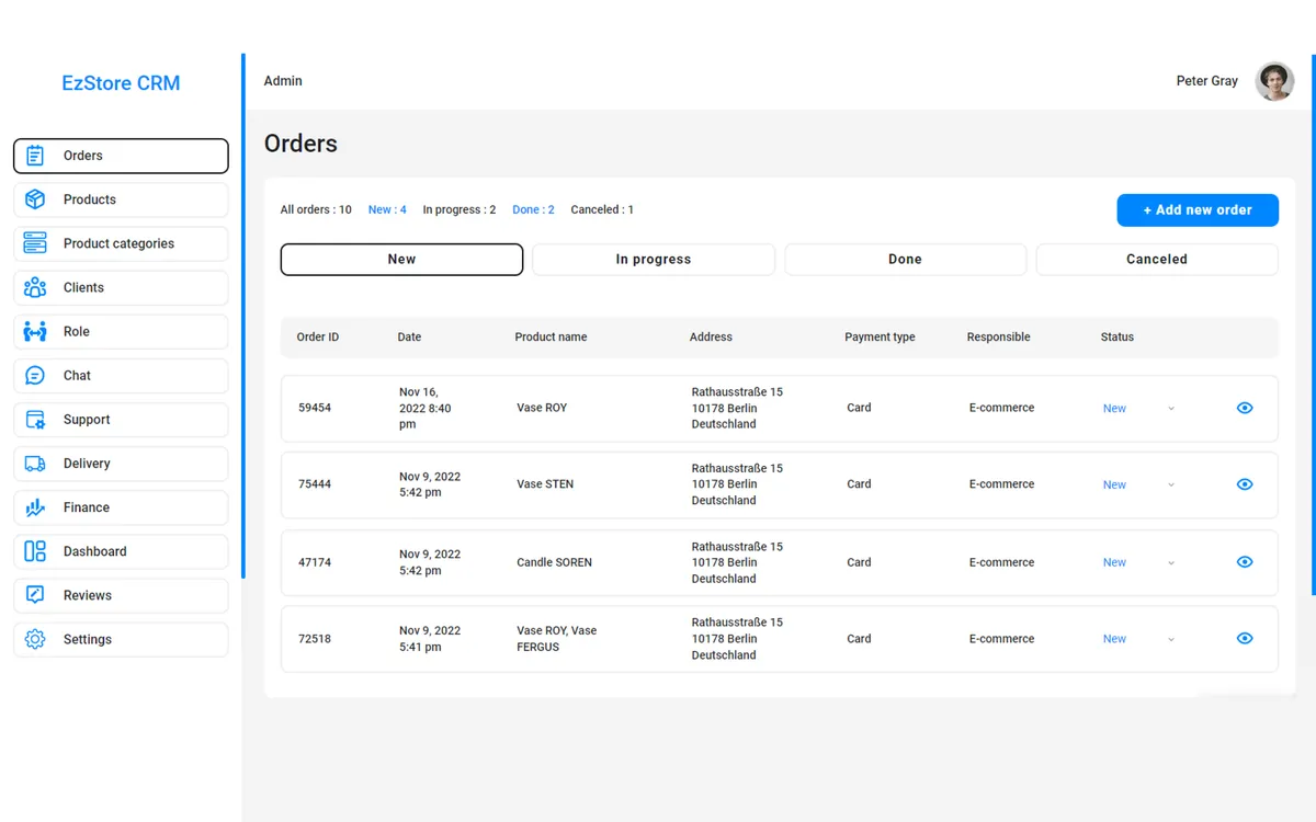 Ez Store Admin Panel, CRM screenshot 2